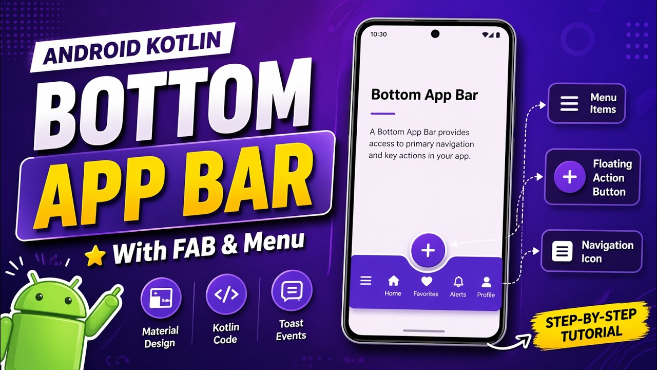 ANDROID - BOTTOM APP BAR WITH FLOATING ACTION BUTTON NOTCH || TUTORIAL IN KOTLIN