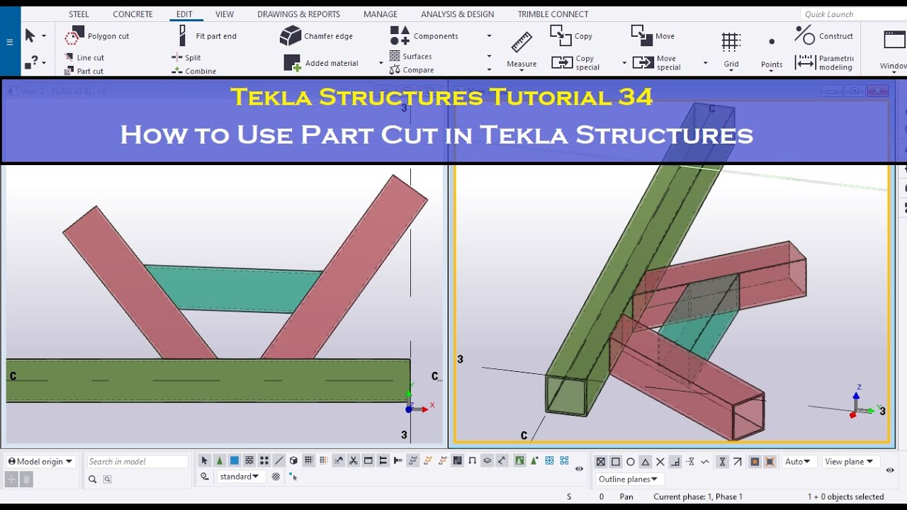 Tekla Structures Tutorial 34 | How to Use Part Cut in Tekla Structures