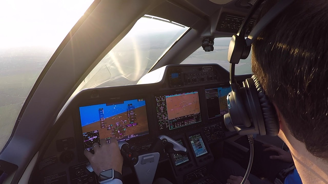 Phenom 300 Landing and Approach -Cockpit View - Bird Near Miss