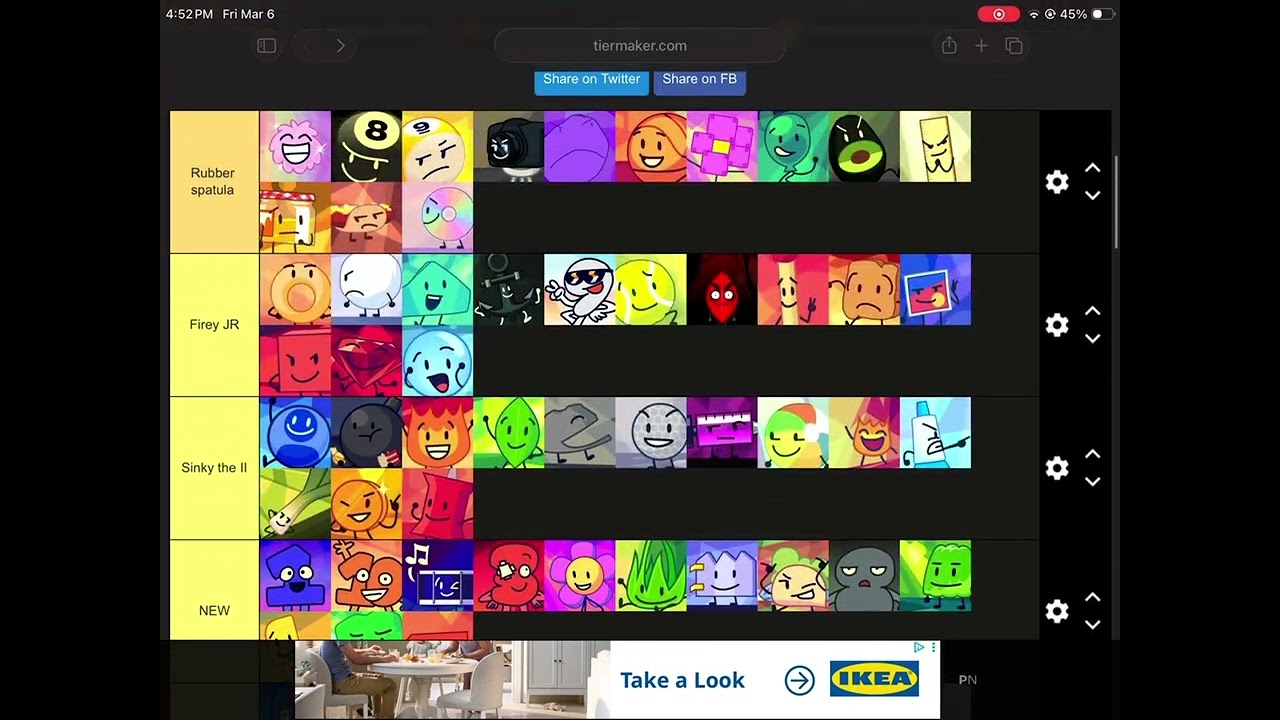 My first BFDI fan video I call it “Battle for tier list island”. 