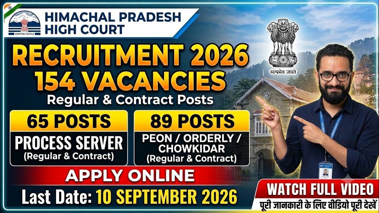 HP High Court Various Post Recruitment 2026 / Process Server / Peon / Watchman / Sweeper Group D ...