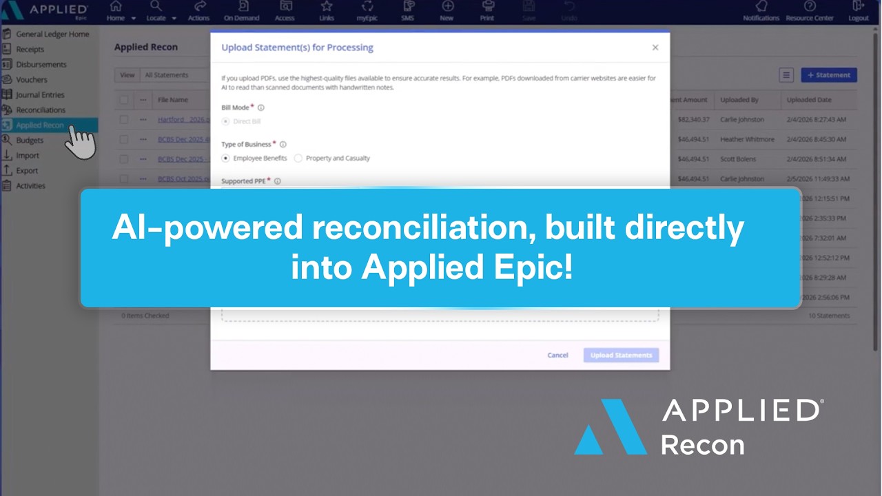 Automatic Reconciliation in Applied Epic. AI tool saves your accounting team hours | Applied Recon