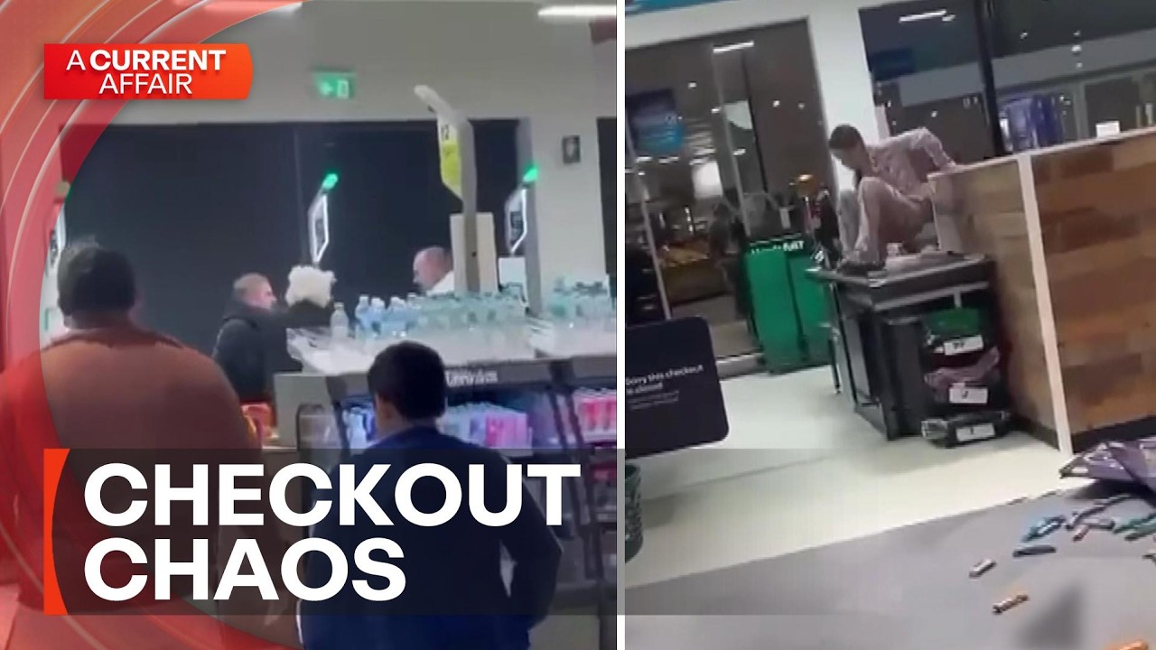 Grocery store brawl leaves customers running for cover | A Current Affair