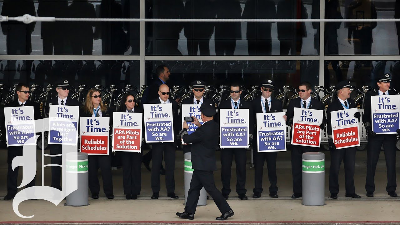 American Airlines pilots picket at DFW International Airport
