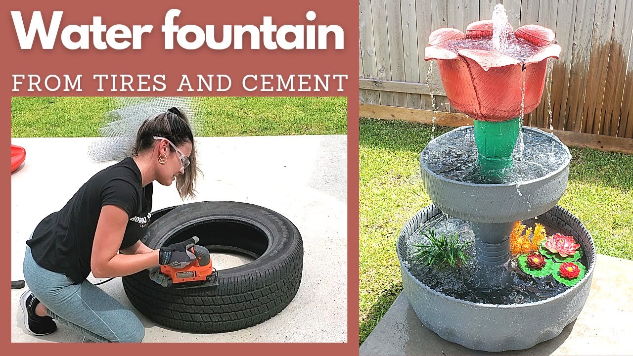 Making a 3-tier water fountain using old tires and cement / Great DIY idea for recycling used tires