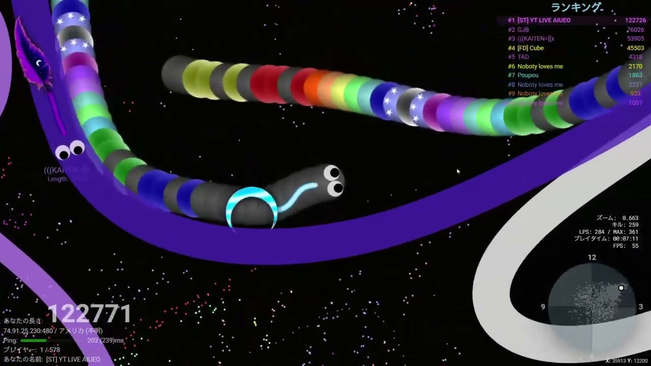 スリザリオ＃slither.io　囲ませで回転さんと勝負