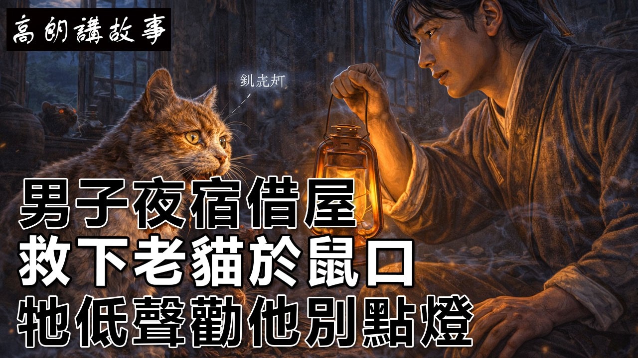 民間故事：男子夜宿借屋，救下老貓於鼠口，牠低聲勸他別點燈｜高朗講故事