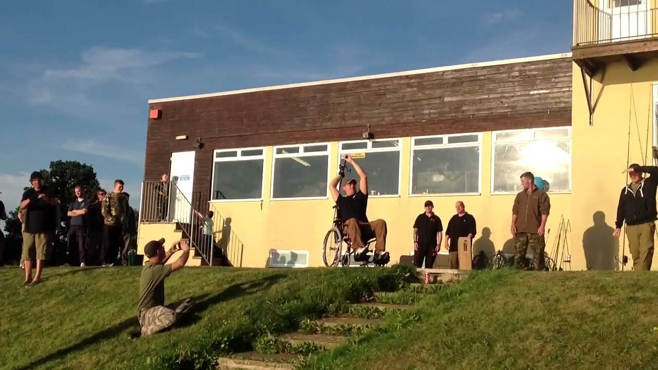 Mark Hutchinson casting a Spomb 150 yards in a wheelchair
