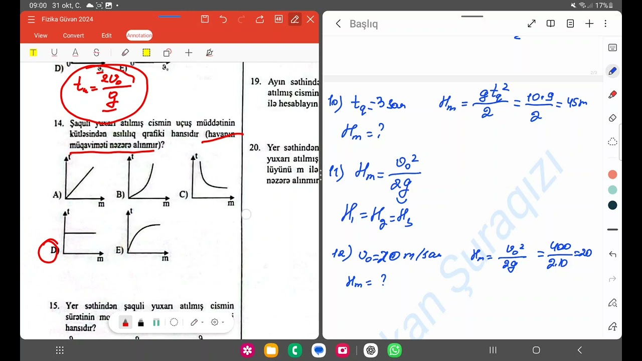 Güvən test toplusu. Şaquli yuxarı atılmış cismin hərəkəti Test A və B