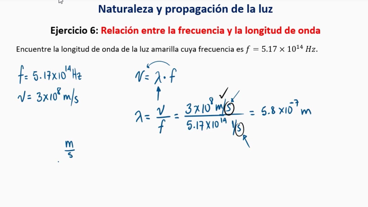 NATURALEZA Y PROPAGACIÓN DE LA LUZ - EJERCICIOS 6 y 7: Frecuencia y longitud de onda