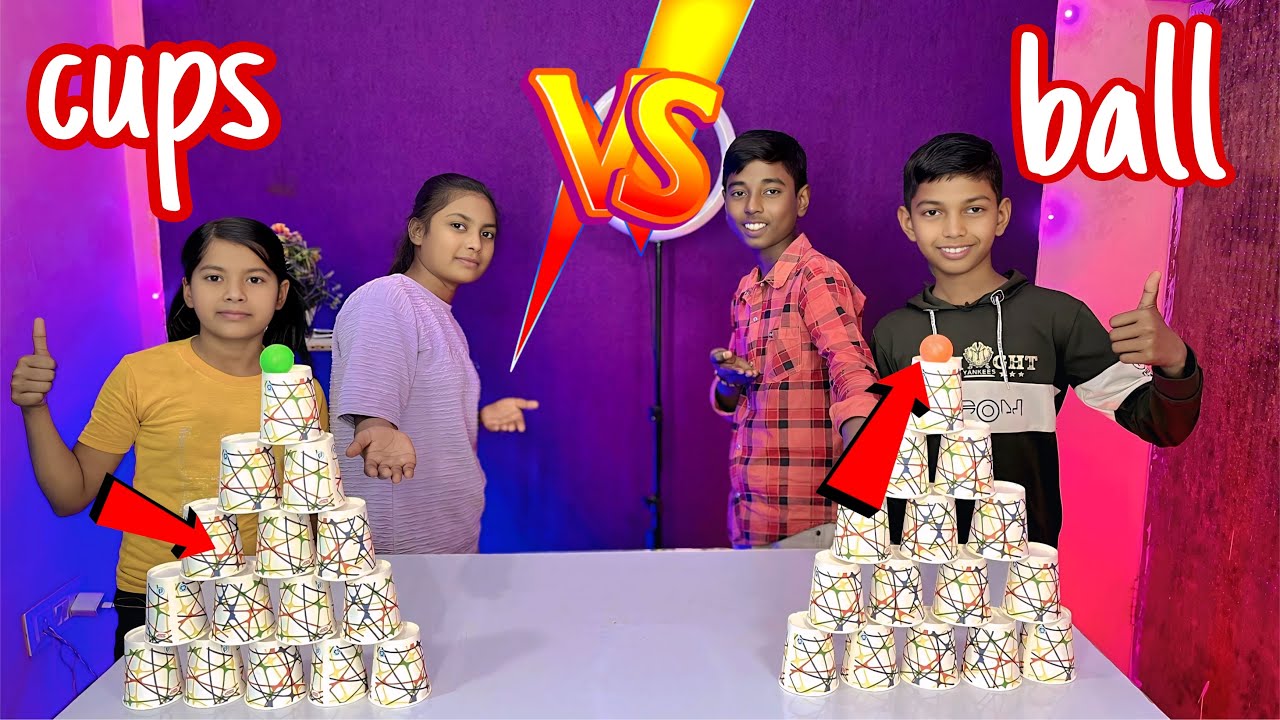Cups vs ball challenge 😂|| smart team all in one #familyvlog 