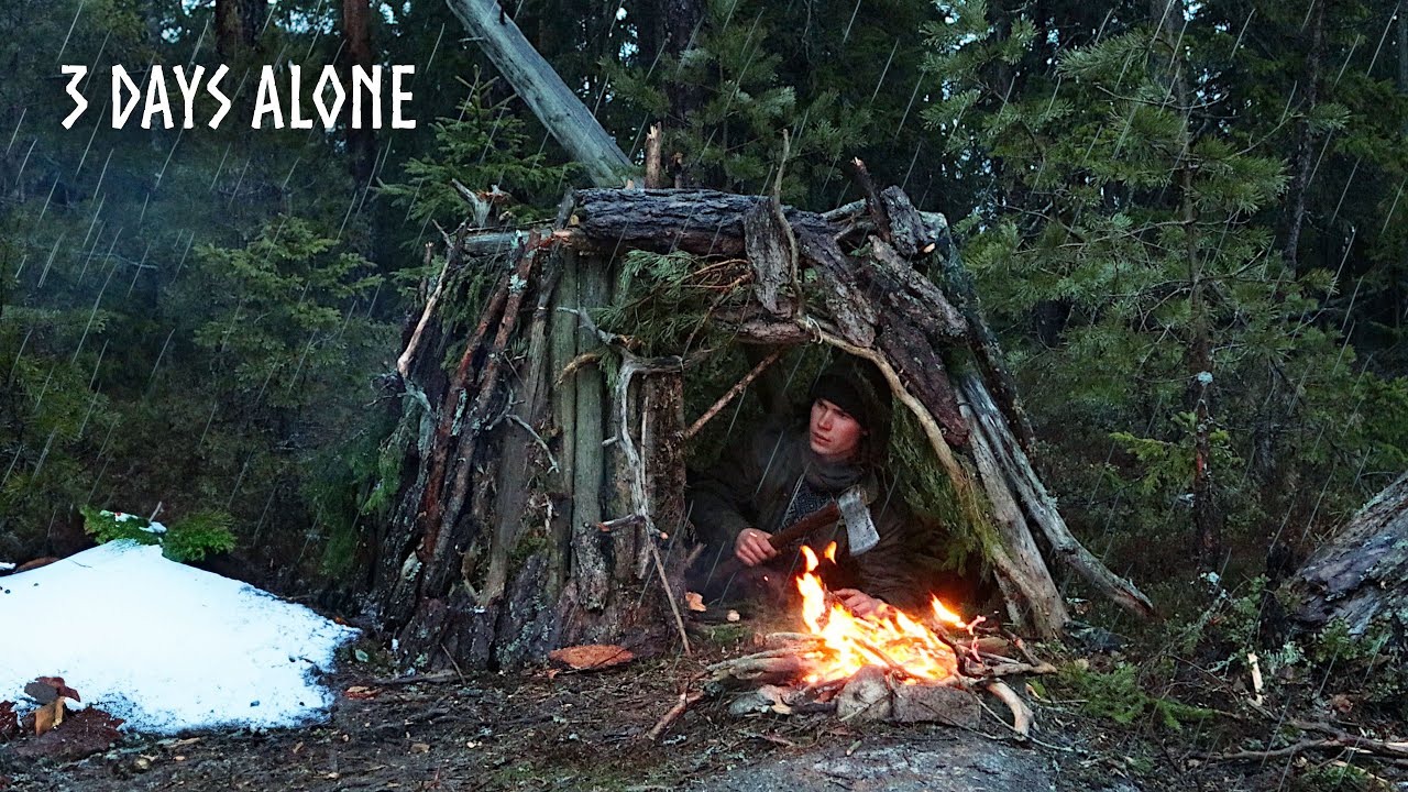 3 Days Winter Survival in the Nordic Forest: Battling Snow and Rain