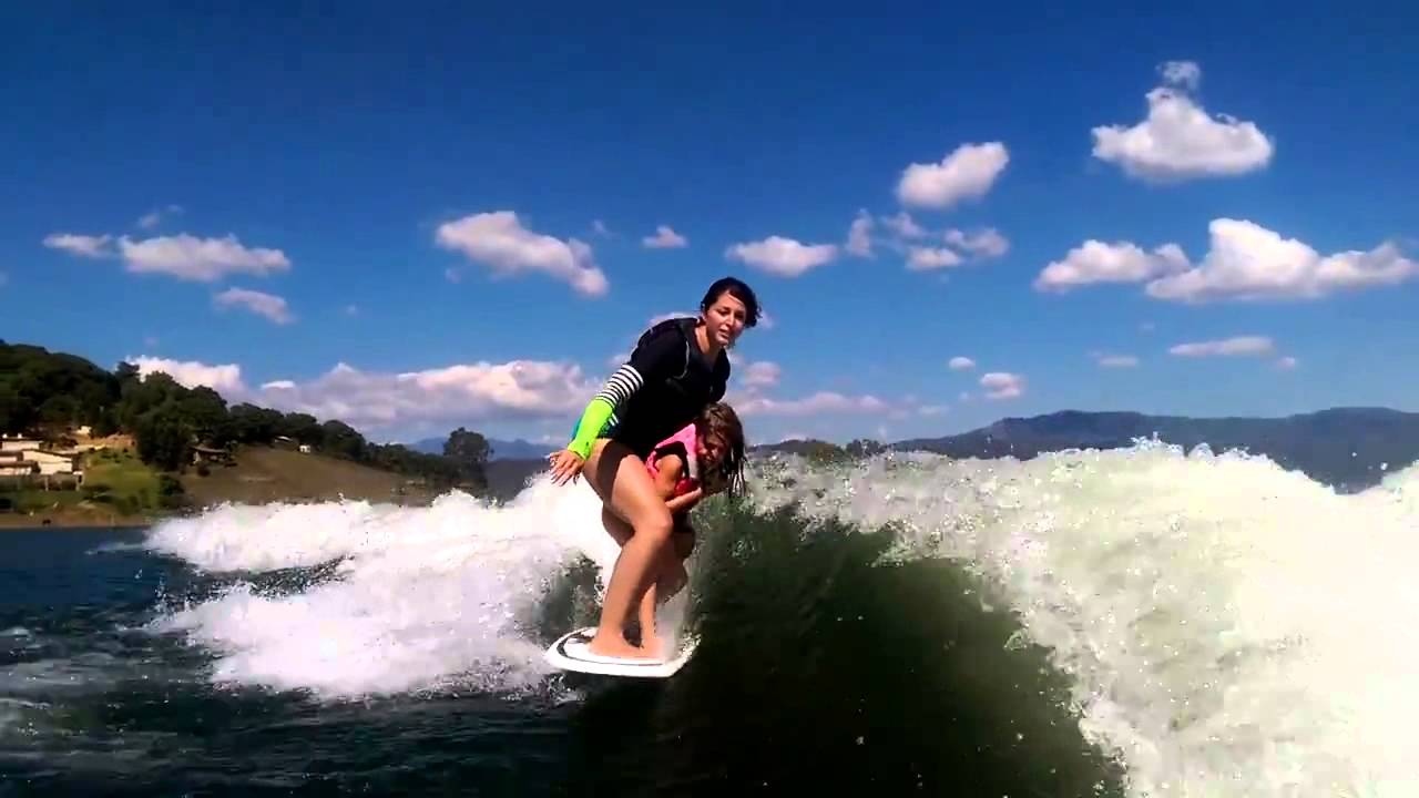 Wakesurfing with daughter