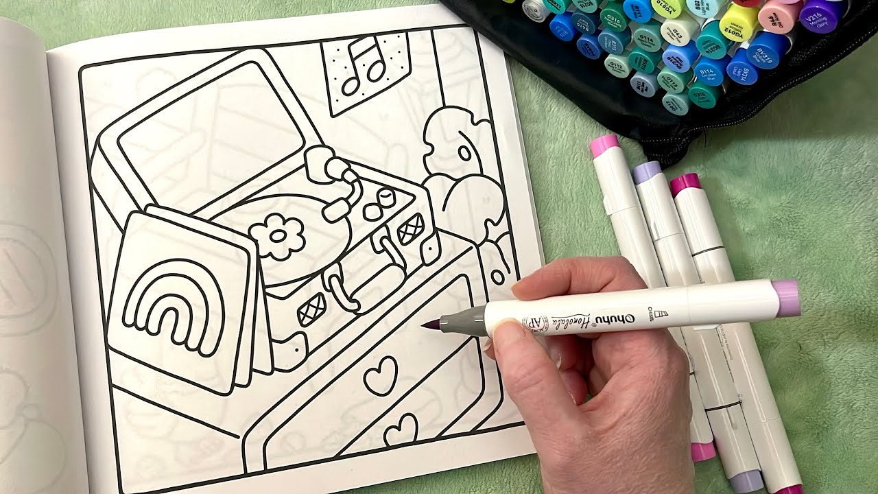 ASMR Color With Me | Cute Record Player Scene (whispered, marker sounds)