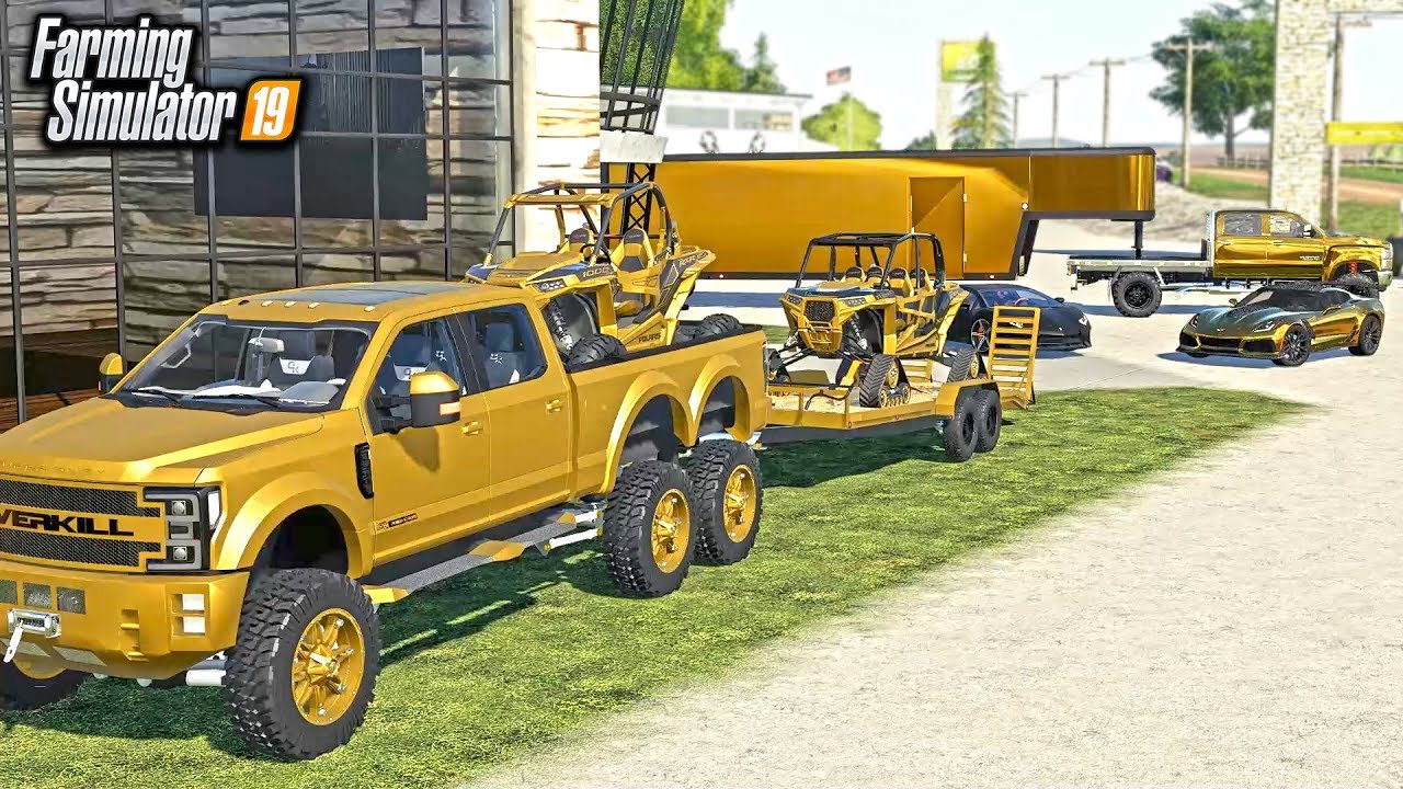 $750,000 ALL GOLD, LUXURY VEHICLE PACKAGE! CUSTOM F-550, RAZOR, LAMBO & MORE | FS19
