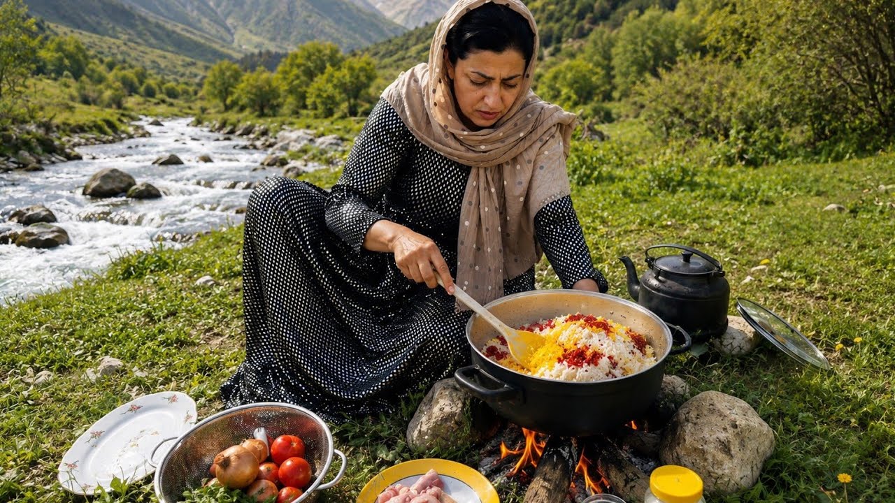 Cooking authentic Iranian Zereshk Polo amidst pristine nature.