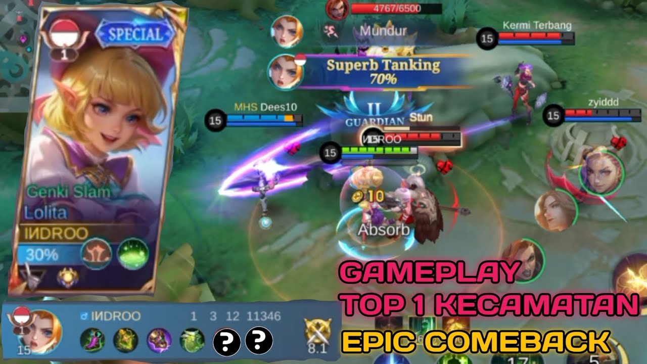 HARUS LIHAT!! Lolita Top 1 Kecamatan BIKIN EPIC COMEBACK!! SUPERB TANKING ~ MLBB