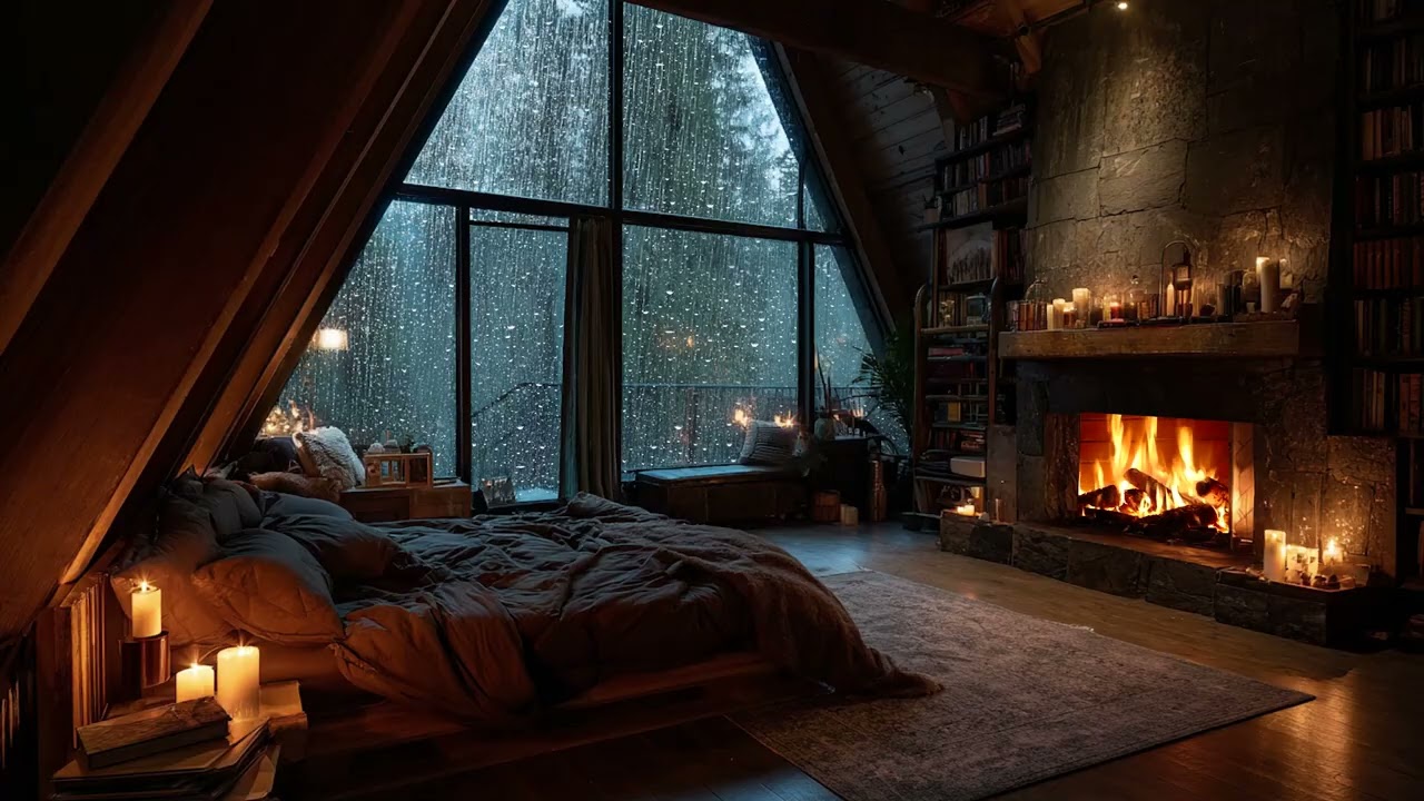 Cozy Fireplace & Soft Rain 🌧️ Peaceful Night for Deep Sleep