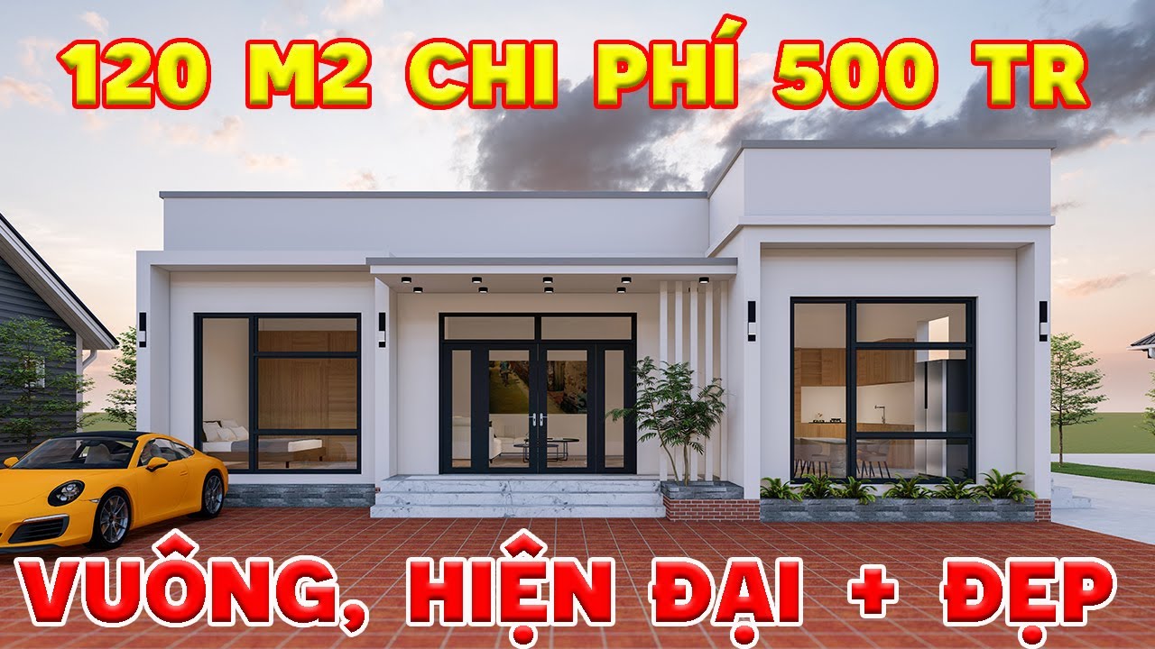 Mẫu nhà cấp 4 hiện đại, vuông vức 120 125m2 sàn.Chi phí 500 triệu đồng