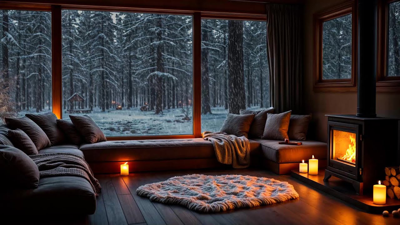Warm & Cozy Cabin Fireplace | Winter Night Ambience for Relaxing Sleep, Study and Stress Relief