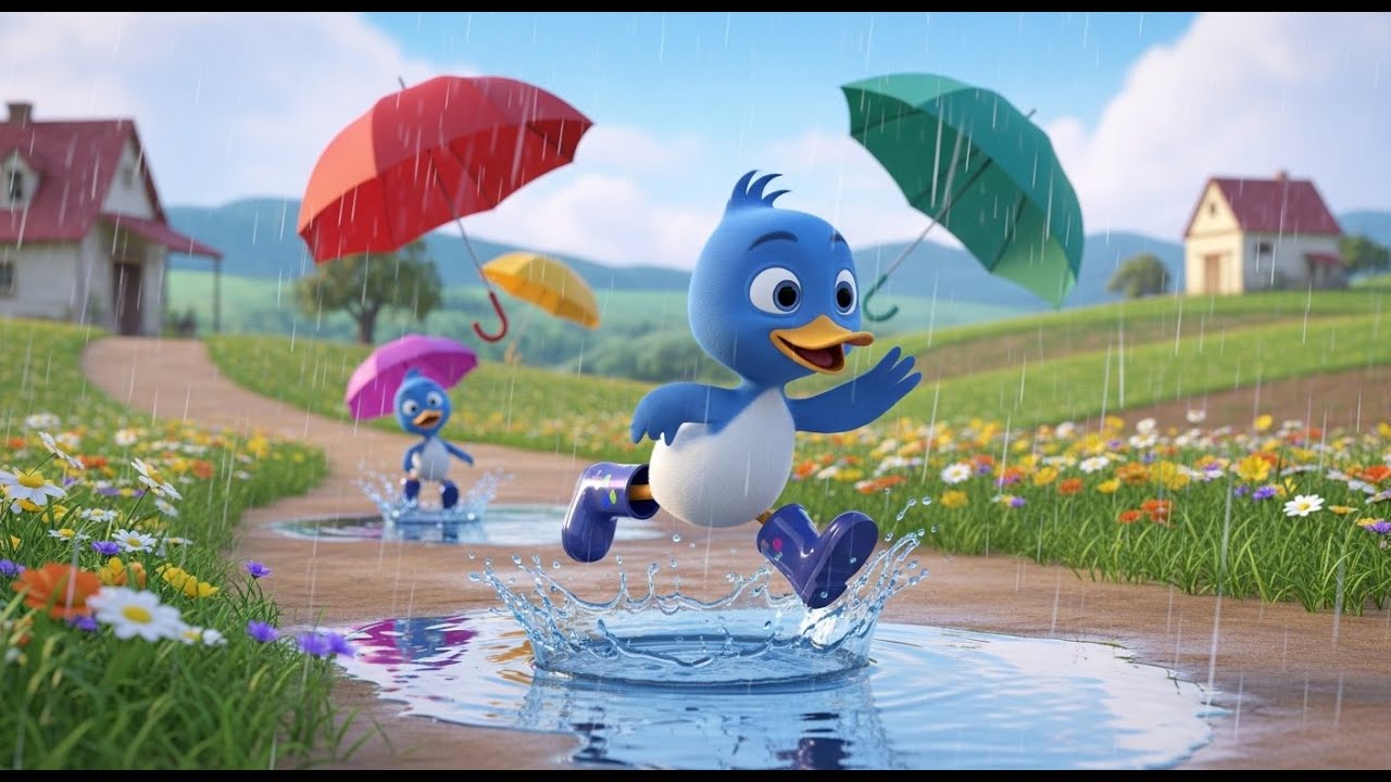 Rainy Day Duckling Dot Puddle Jump Fun 🦆☔ | Rain Song for Kids & Nursery Rhymes