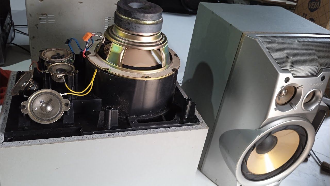 Avaliação das caixas do Mini system Sony grx800,  tamanho de falantes, twitters e da Caixa