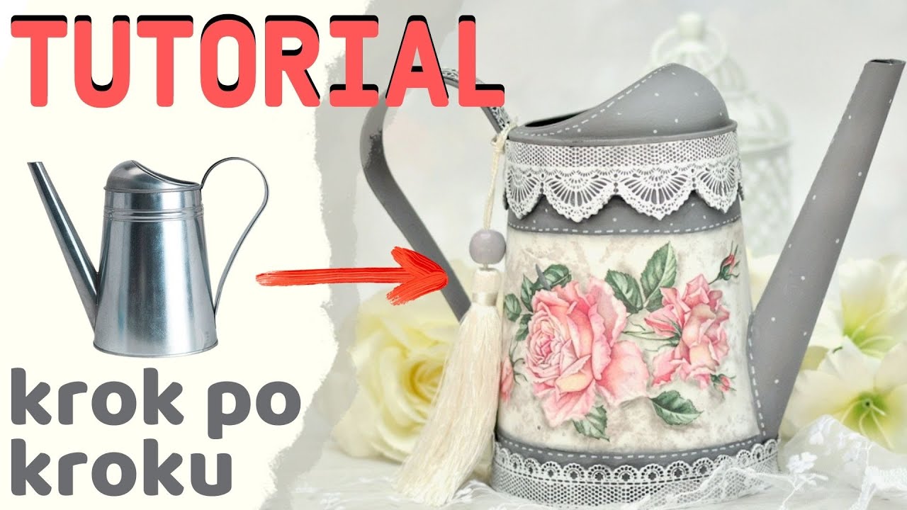 Konewka decoupage z koronkami [jak to zrobić] No.814