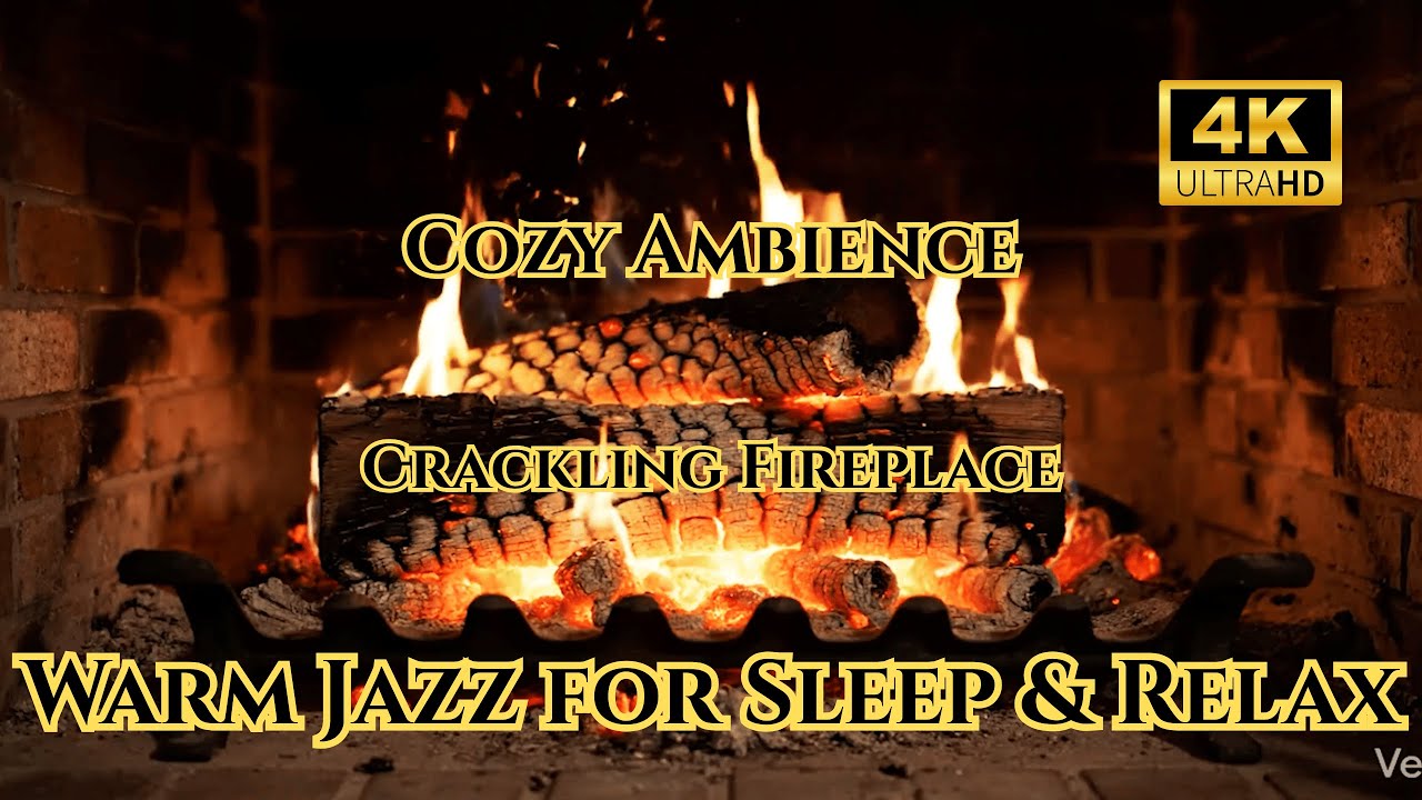 Cozy Cabin Ambience with Crackling Fireplace 🔥 Warm Jazz for Sleep & Relax