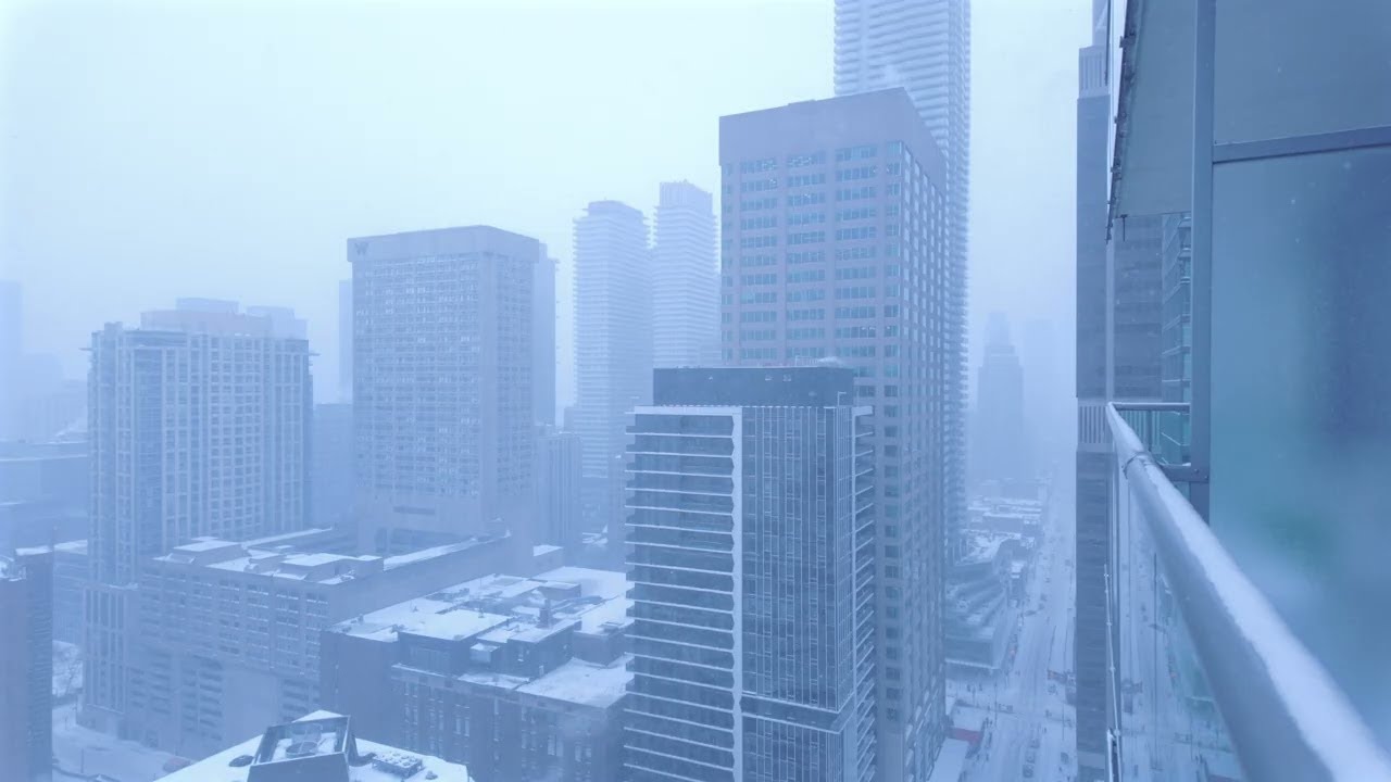 4K Toronto Skyline Snowfall – Quiet Winter Ambience | Ambient Hours
