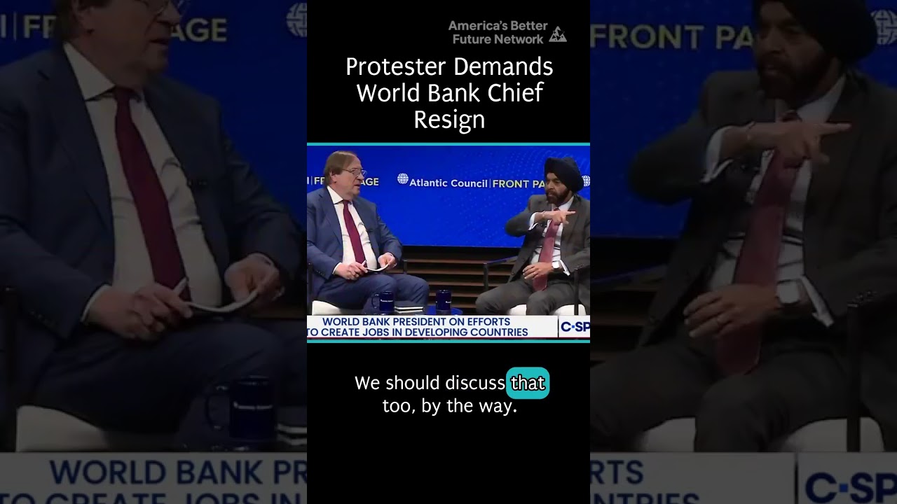 Pro-Palestinian Protester Confronts World Bank's Ajay Banga Over Gaza Deal