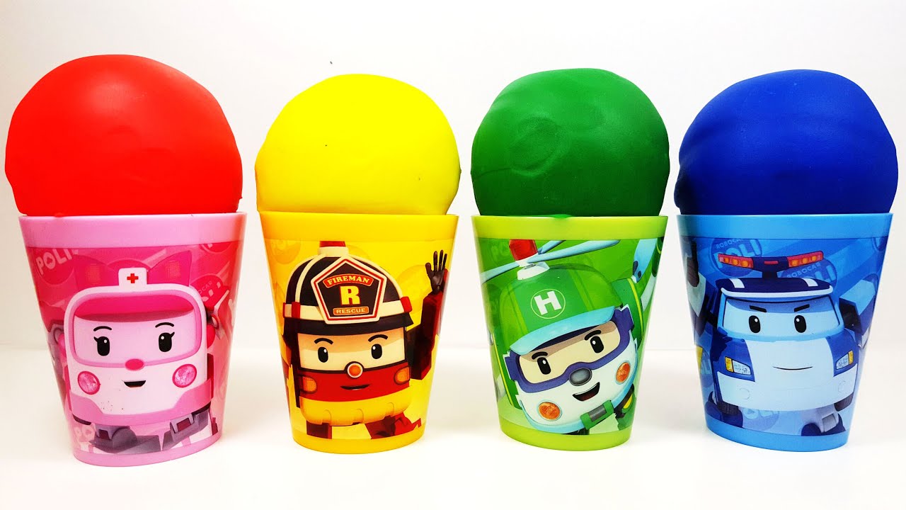 RoboCar poli Cup with play doh and Surprise Eggs My Little Pony Disney Mickey Mouse