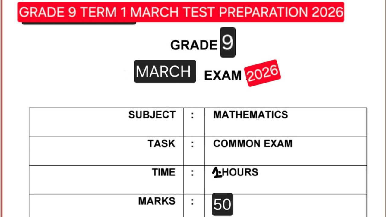 MATHS GRADE 9 TERM 1 EXAM PREPARATION FOR 2026