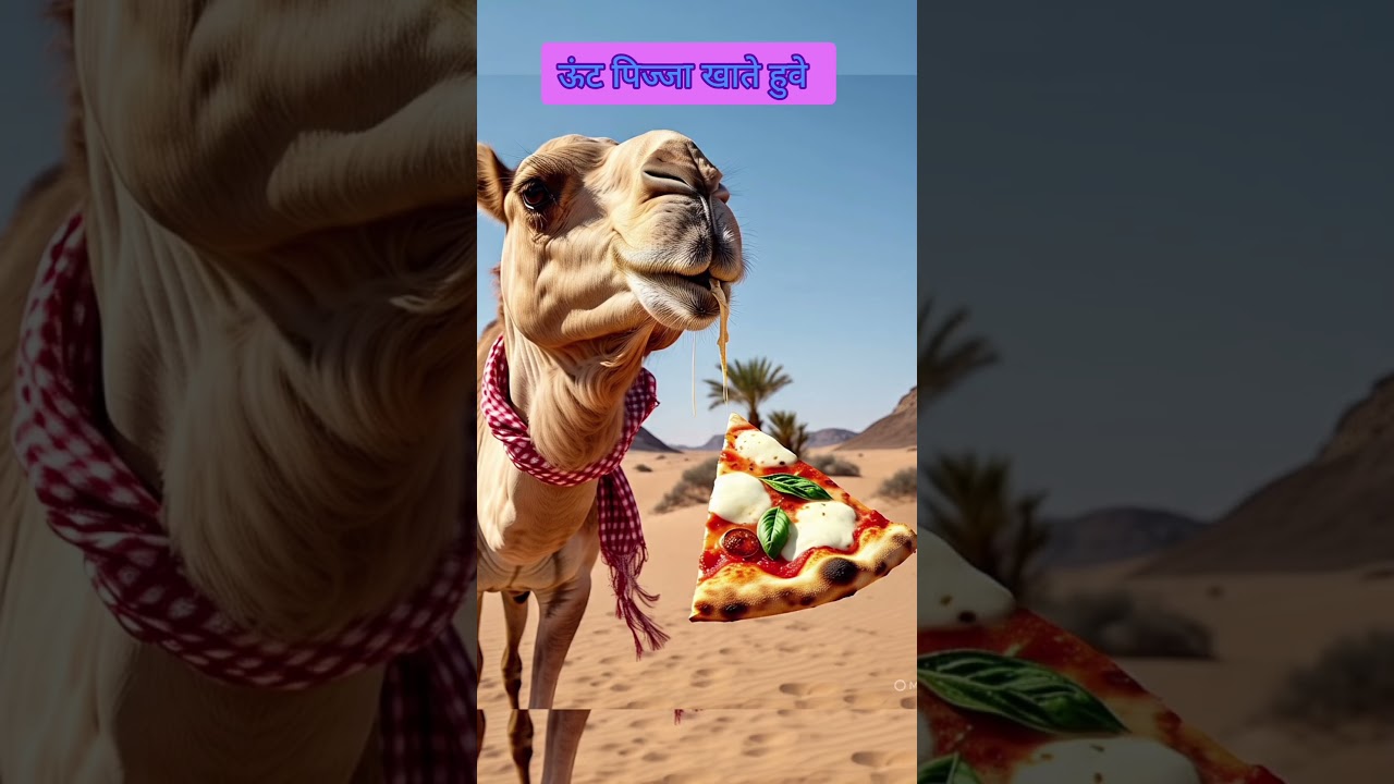 camel eating pizza
