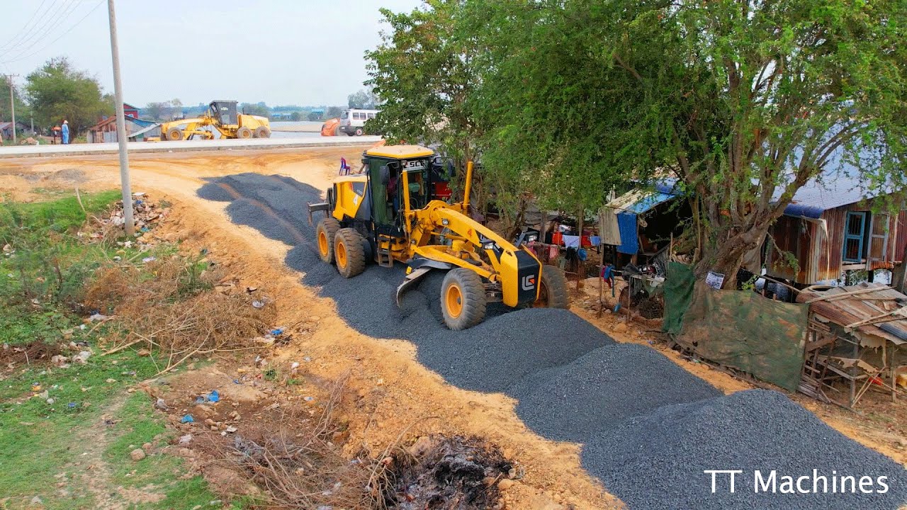 Wonderful Project Building New Foundation Village Road By Dump Truck & Motor Grader Spreading Gravel