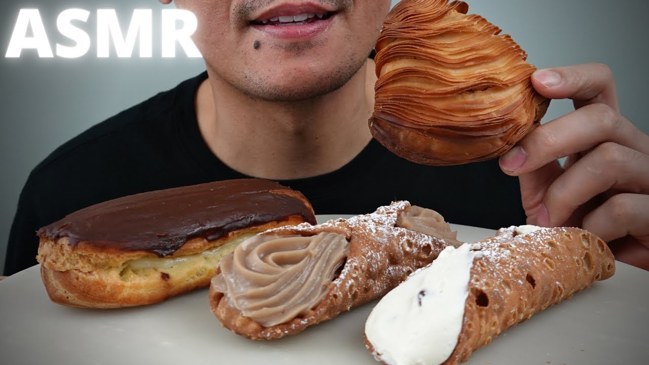 ASMR | Eating Cannolis + Eclair + Sfogiatelle | The Hangry Mole