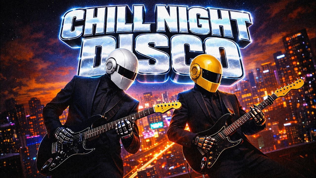 🎧 Daft Punk Inspired Chill Night Disco – Neon Guitar Skyline Groove 🌃✨