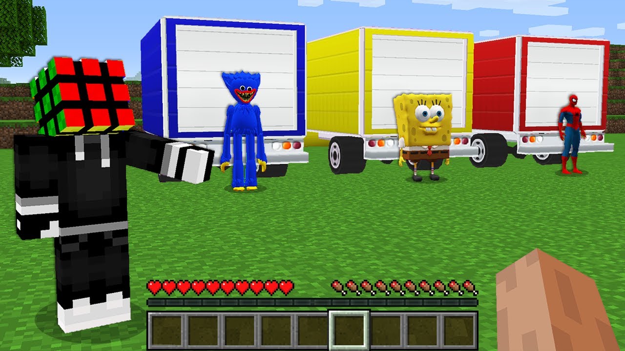What`s INSIDE SPIDER MAN TRUCK vs HUGGY WUGGY TRUCK vs SPONGE BOB TRUCK in Minecraft ANIMATION!