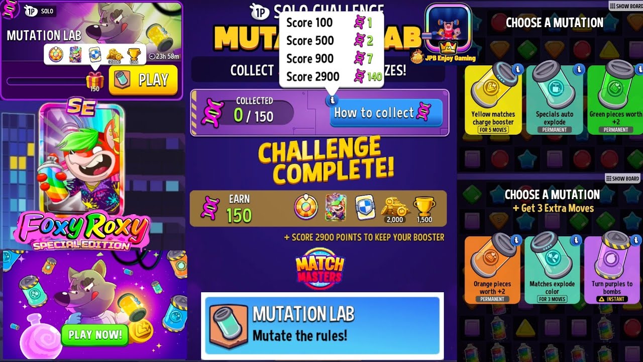 Mutation Lab Solo Challenge 150 DNA 2900 Score/ Match Masters