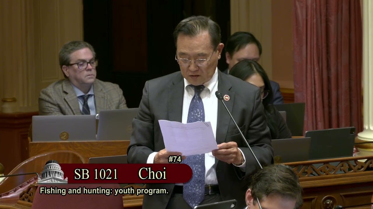 Senator Choi introduces SB 1021 on the Senate Floor