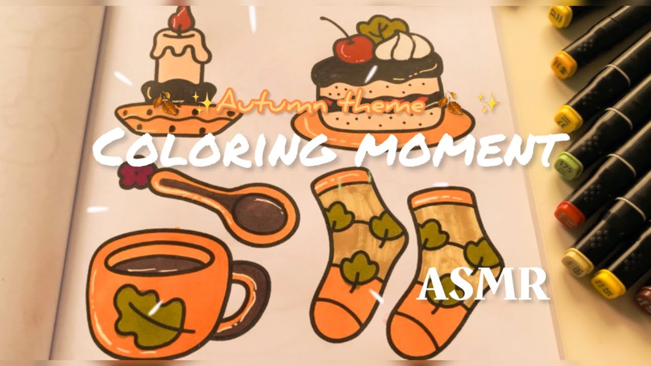 Autumn Doodles (No Music) تلوين رسومات خريفية دافئة 🍂 | ASMR Coloring