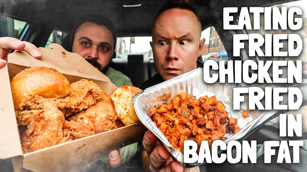 Eating fried chicken fried in BACON FAT.