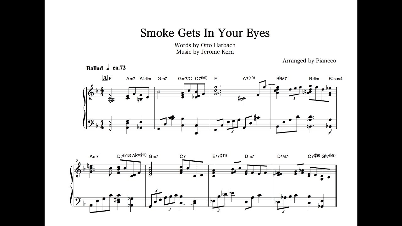 「Smoke Gets In Your Eyes」 Piano Solo / 「煙が目にしみる」ソロピアノ