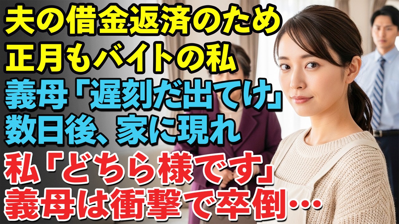 夫の借金返済で正月もバイト、遅れて着くと「出て行け」と義母。数日後わが家に来た彼女に私は「どちら様？」義母はその場で卒倒…