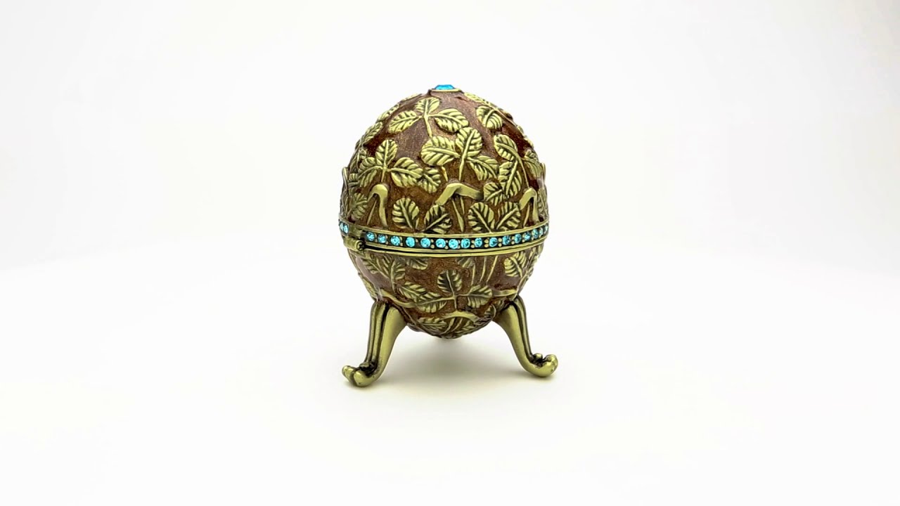 Brown Faberge Egg with Leaves Trinket Box Russian Egg by Keren Kopal