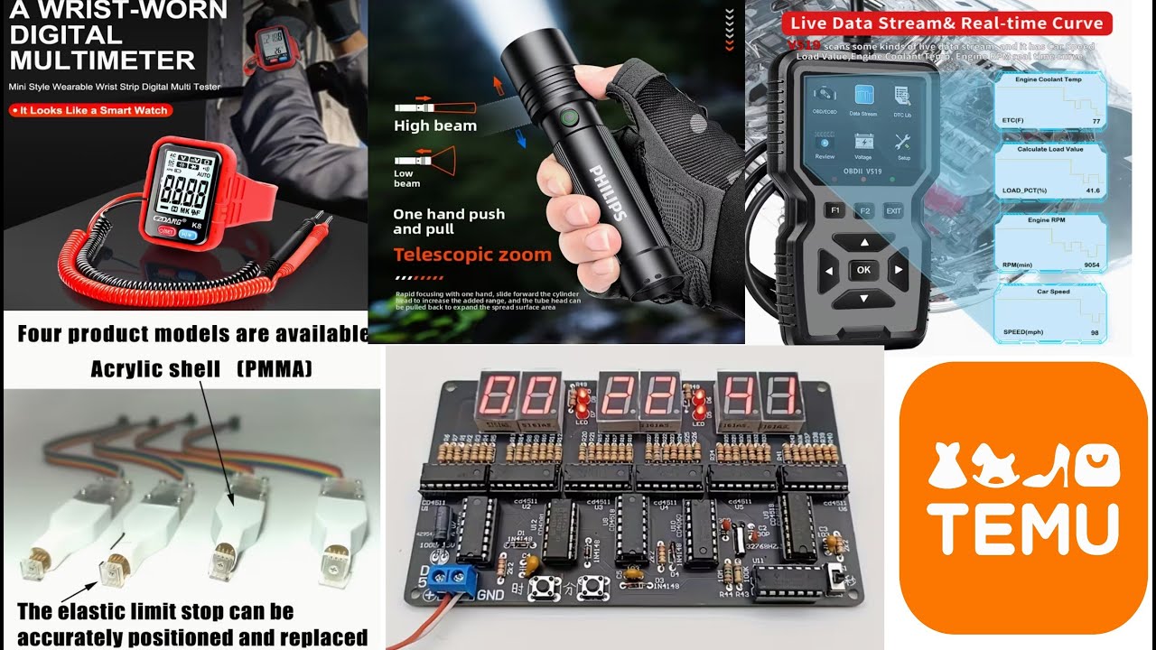 TEMU tools review - Pogo pins for memory programming, OBD2 scanner, DIY digital clock and more