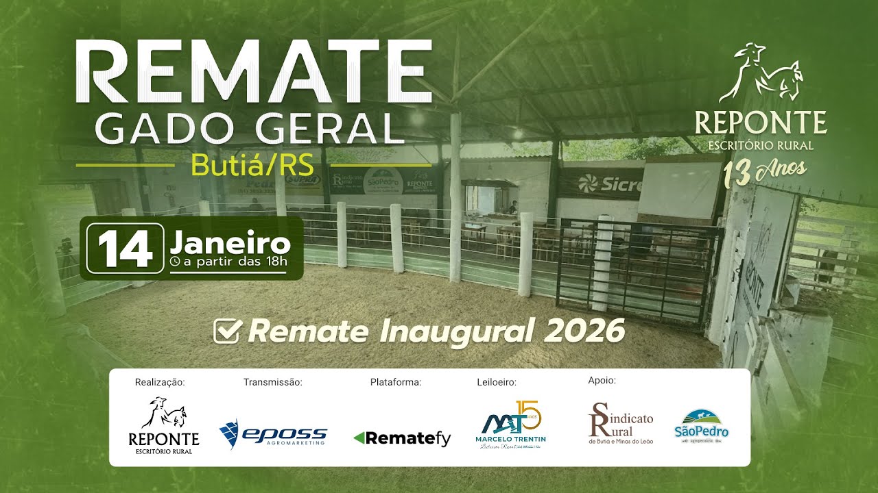 Remate Inaugural 2026 - Reponte Remates - 14/01 - Buti&aacute;/RS