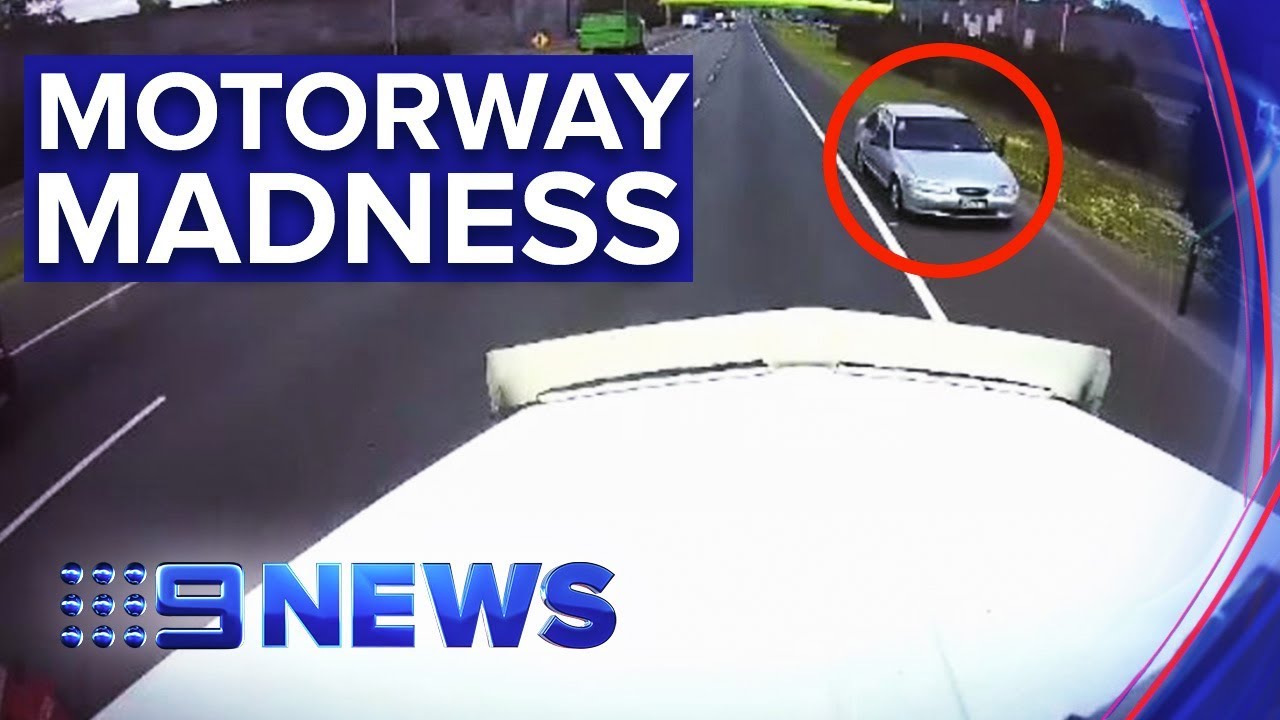 Driver makes u turn into oncoming traffic on Melbourne freeway | Nine News Australia