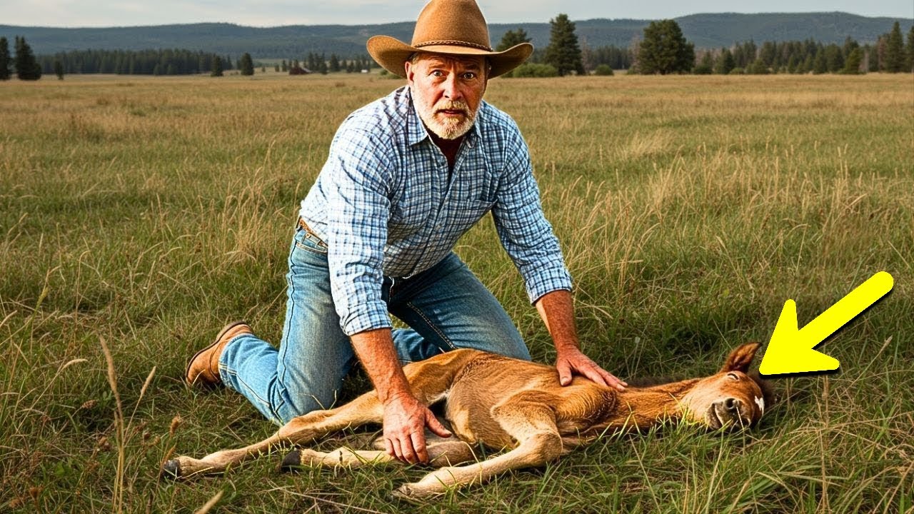 A Musztáng csikó összeesett a ranch előtt – A farmer következő lépése mindenkit megdöbbentett.