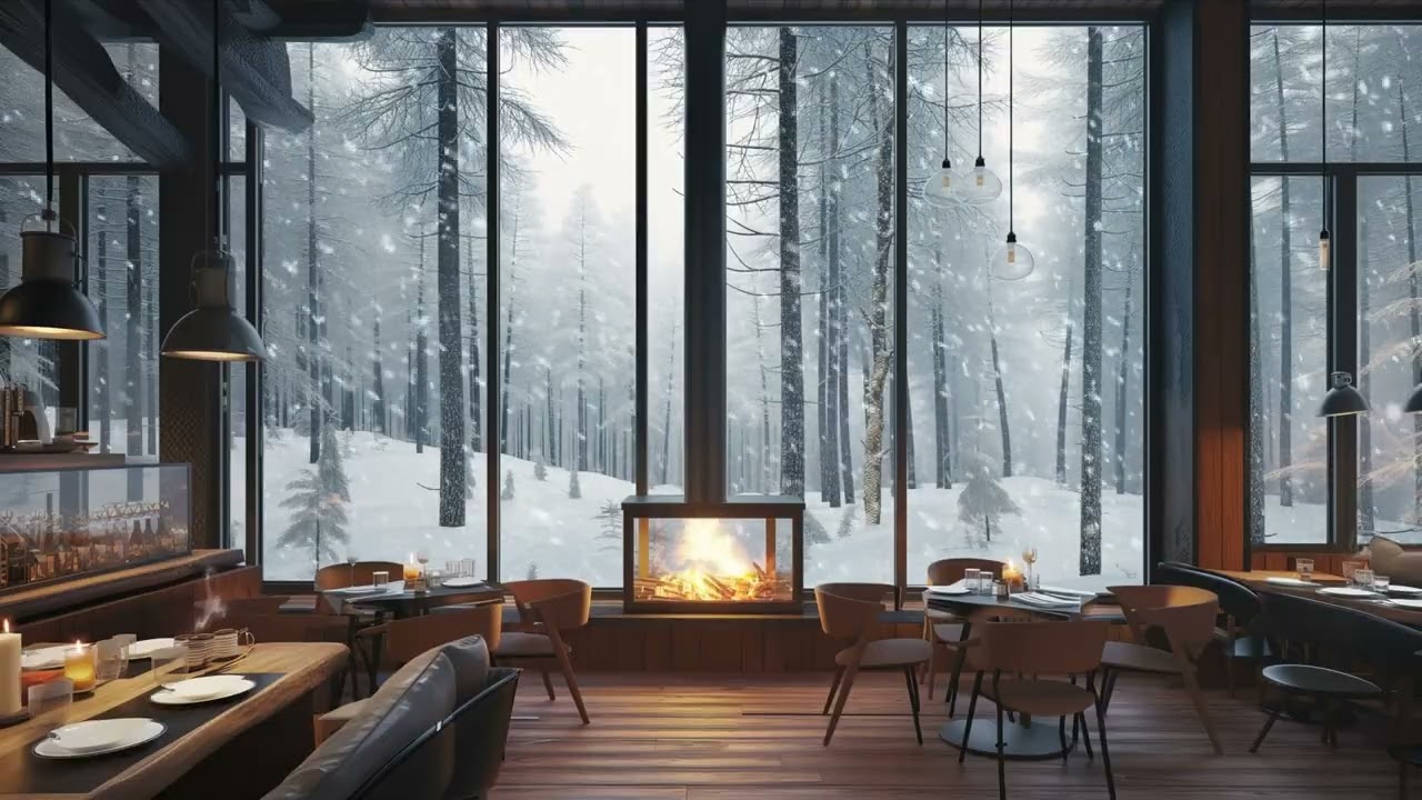 Cozy Winter Jazz Cafe ❄️ Fireplace Ambience for Relax, Study & Sleep (1H)