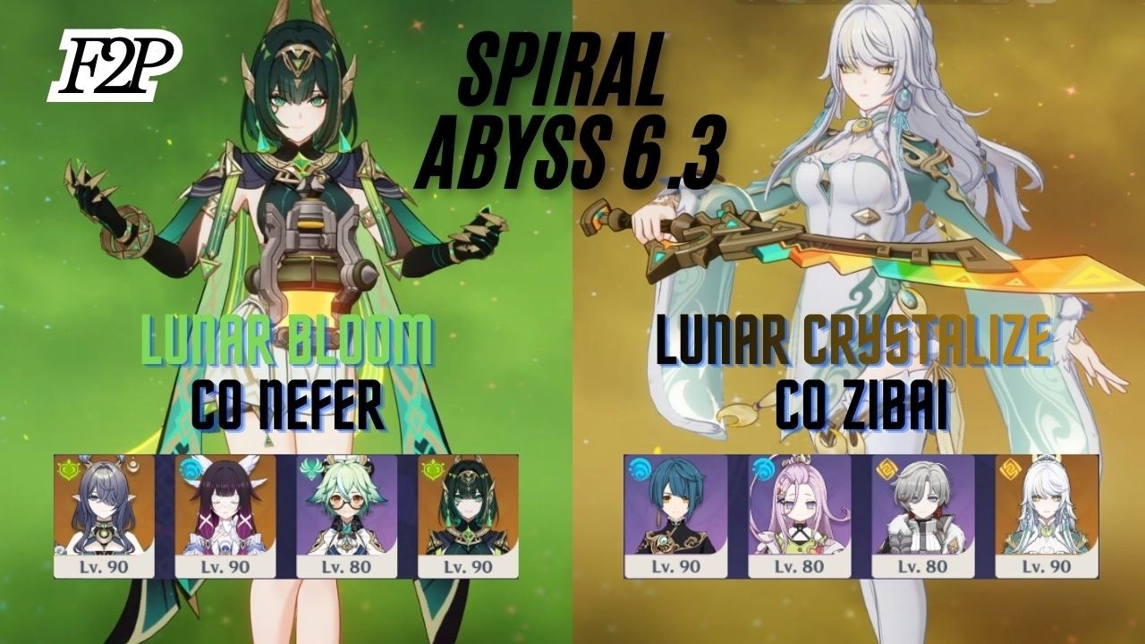 F2P C0 Nefer Lunar Bloom & C0 Zibai Lunar Crystalize | Spiral Abyss Floor 12 Genshin Impact 6.3